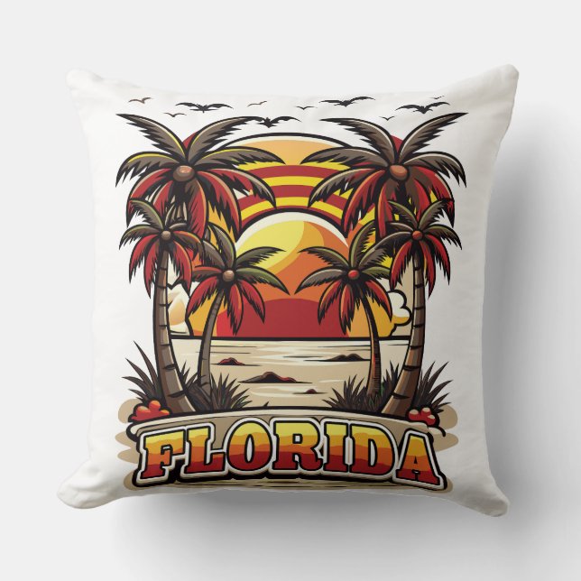 Retro Florida Sunset with Palm Trees Cushion (Front)