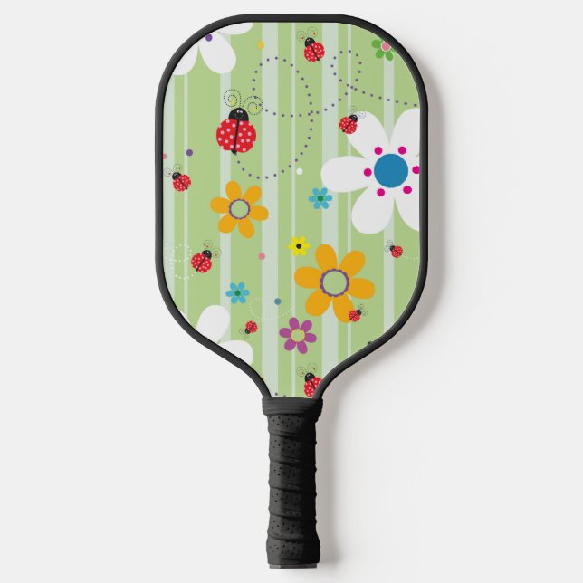 Retro Flower 60's 70's Ladybug Artwork Pickleball Paddle (Front)