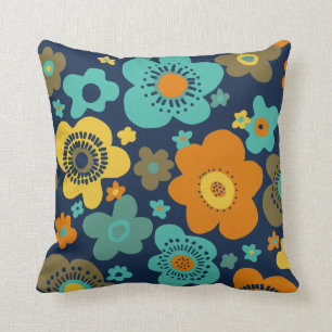 retro flower 60s 70s pattern pillow