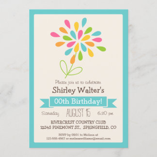 Retro Flower Adult Birthday Party Invitation