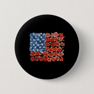 Retro Flower American Flag Usa Patriotic 4th Of Ju 6 Cm Round Badge