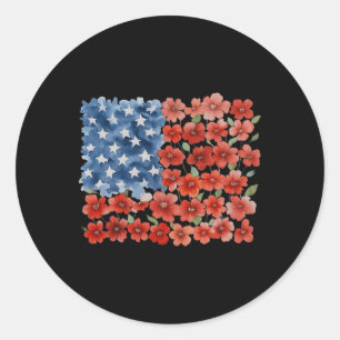 Retro Flower American Flag Usa Patriotic 4th Of Ju Classic Round Sticker