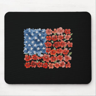 Retro Flower American Flag Usa Patriotic 4th Of Ju Mouse Mat