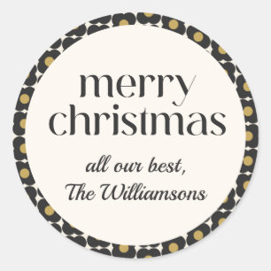 Retro Flower Black Gold Christmas Holiday Custom Classic Round Sticker