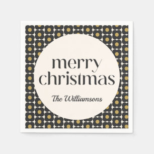 Retro Flower Black Gold Christmas Holiday Custom Napkin