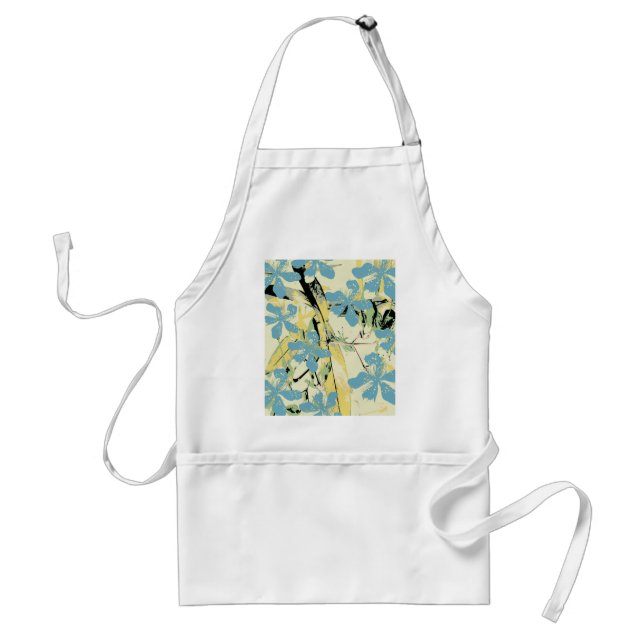 retro flower blue and yellow standard apron (Front)