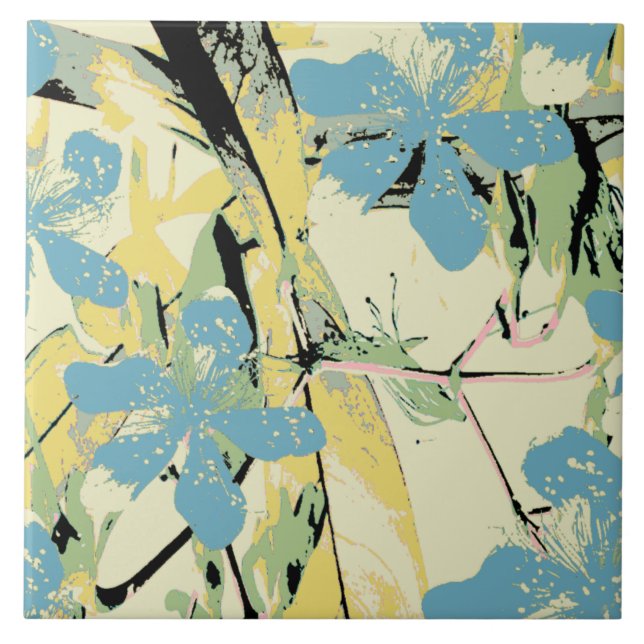 retro flower blue and yellow tile (Front)