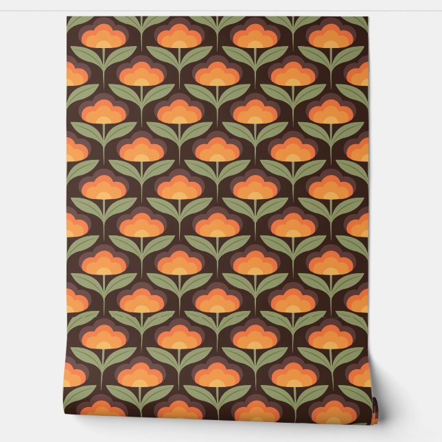 Retro flower brown and oranges on Brown Wallpaper (Unrolling)