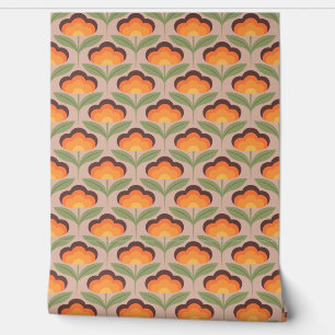 Retro flower brown and oranges on light background wallpaper