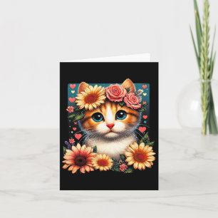 Retro Flower Cat Love Art Kitten With Flowers Anim Card