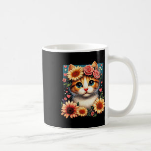 Retro Flower Cat Love Art Kitten With Flowers Anim Coffee Mug