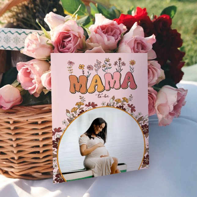 Retro Flower Colourful Mama To Be Photo Baby Showe Invitation (Creator Uploaded)
