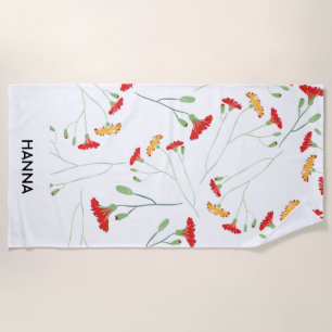 Retro Flower Custom Beach Towel, Retro Floral Towel
