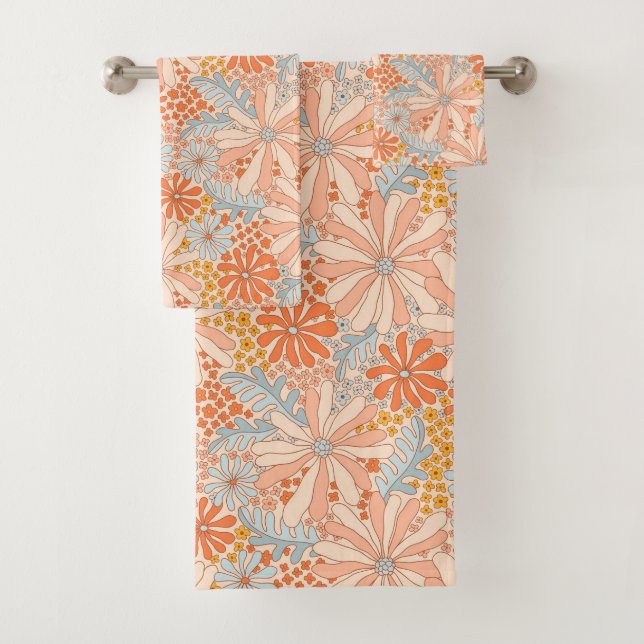 Retro Flower Garden Pattern Bath Towel Set (Insitu)