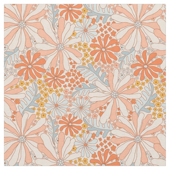 Retro Flower Garden Pattern Fabric (Close Up)