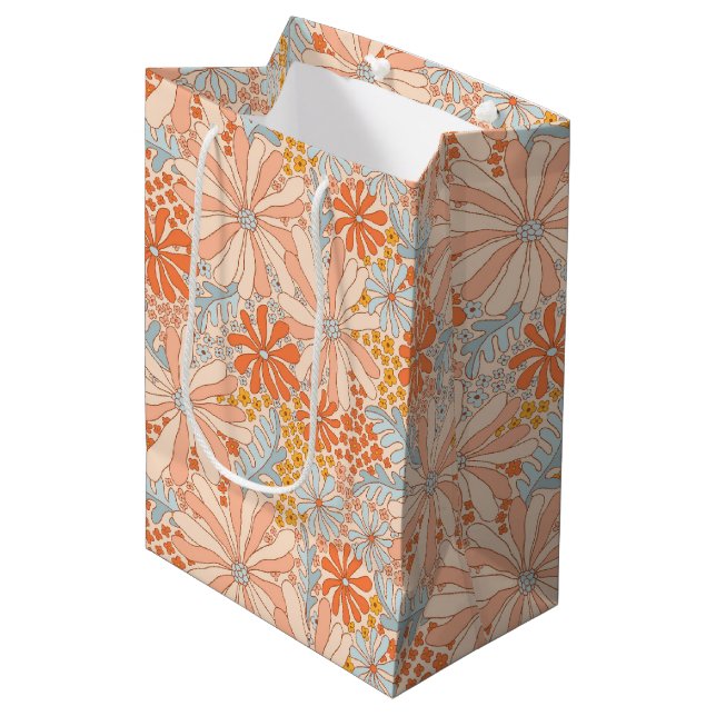 Retro Flower Garden Pattern Medium Gift Bag (Front Angled)