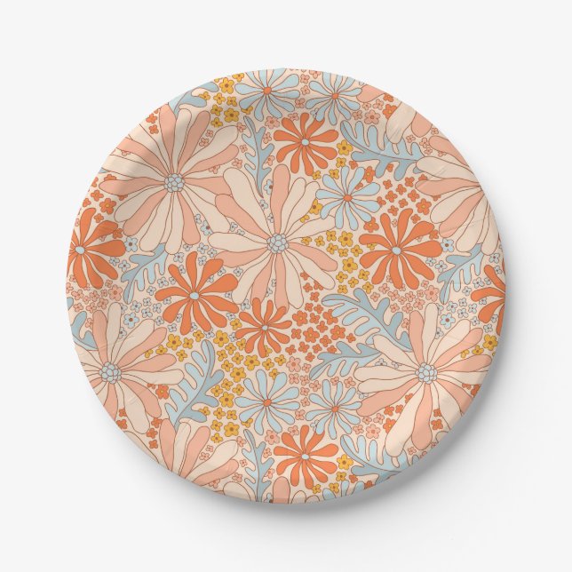 Retro Flower Garden Pattern Paper Plate (Front)