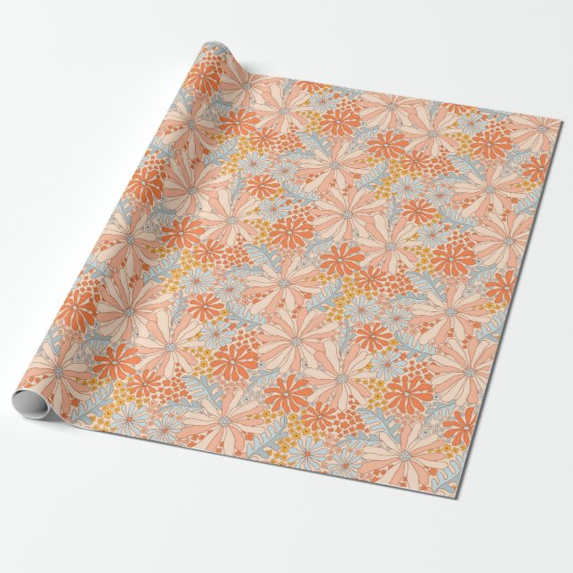 Retro Flower Garden Pattern Wrapping Paper (Unrolled)
