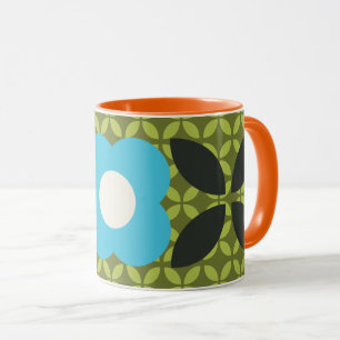 Retro Flower, Geo Pattern Light Blue and Green Mug