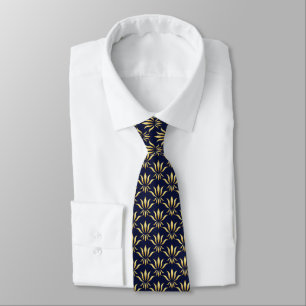 Retro Flower Gradient Gold Vector Pattern Navy Nec Tie