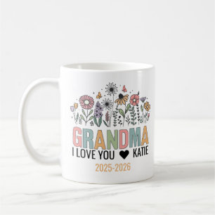 Retro Flower Grandma Photo   Happy Grandparents Coffee Mug