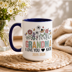 Retro Flower Grandma Photo Happy Grandparents Mug