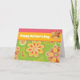 Retro Flower Green Pink Happy Mother's Day  Card