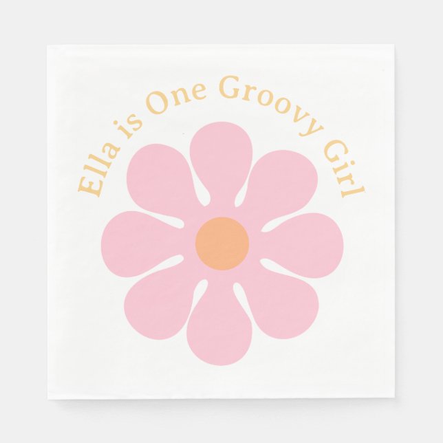 Retro Flower Groovy Hippie 60s Birthday Napkin (Front)