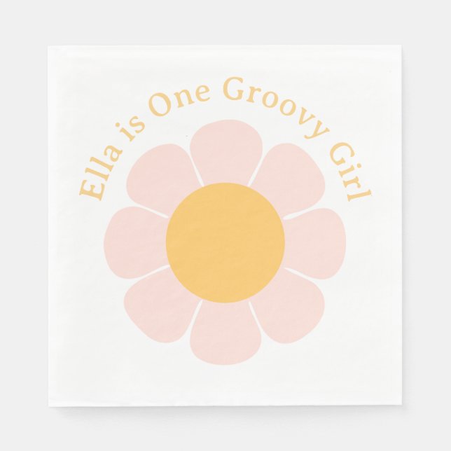 Retro Flower Groovy Hippie 60s Birthday Napkin (Front)