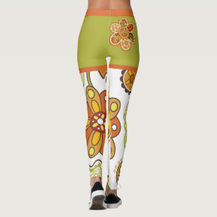 Retro Flower Hippie Orange Green Leggings