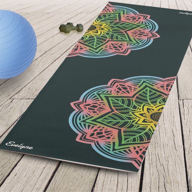Retro Flower Mandala Personalised Yoga Mat ( Create a sacred space for your practice with our Retro Flower Mandala Yoga Mat.)