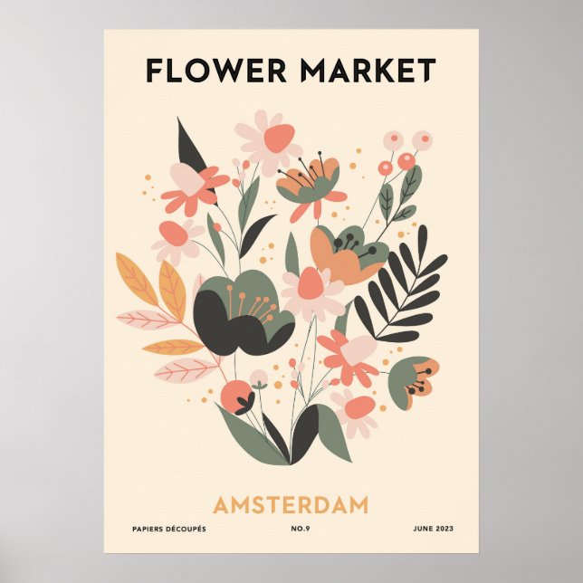 Retro Flower Market Amsterdam Colourful Floral Poster (Front)