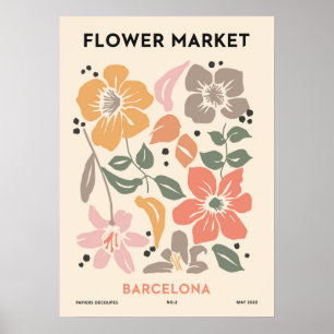 Retro Flower Market Barcelona Colorful Floral Poster