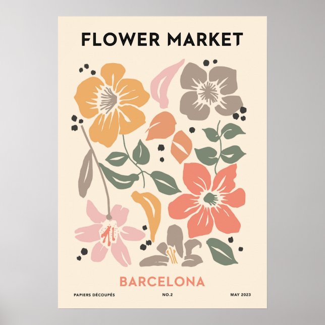 Retro Flower Market Barcelona Colourful Floral Poster (Front)