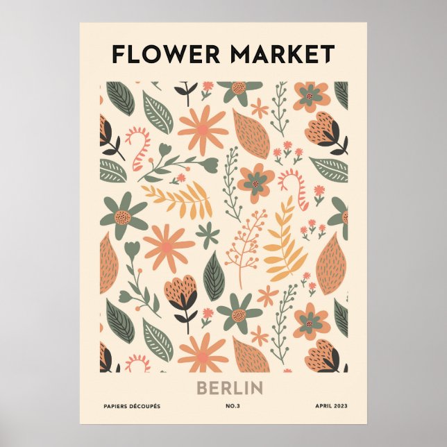 Retro Flower Market Berlin Colourful Floral Poster (Front)