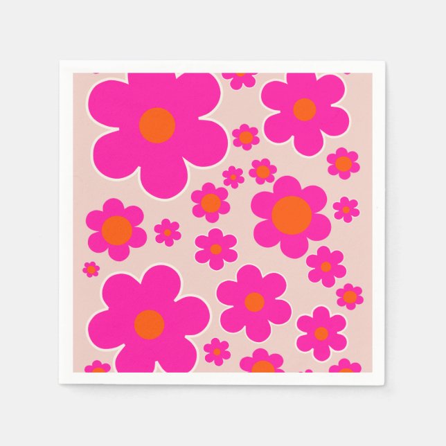 Retro Flower Market Florence Abstract Pink Floral Napkin (Front)