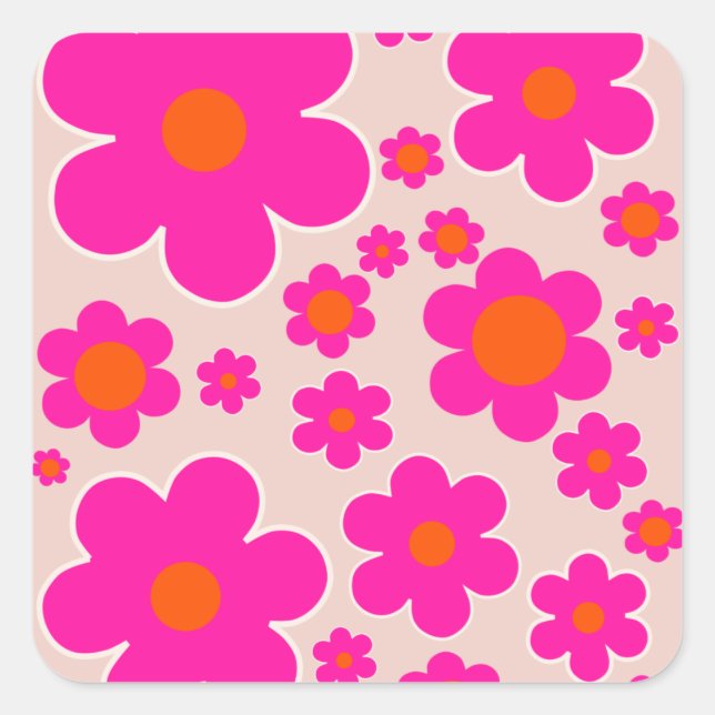 Retro Flower Market Florence Abstract Pink Floral Square Sticker (Front)