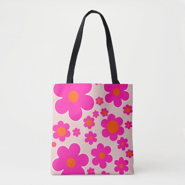 Retro Flower Market Florence Abstract Pink Floral Tote Bag (Front)