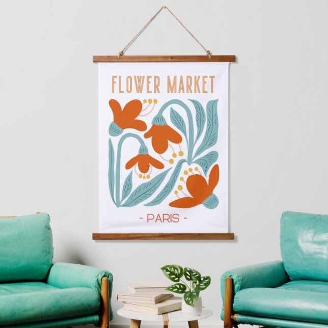Retro Flower Market Paris Wall Tapestry  (Living Room)