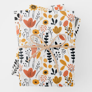 Retro Flower Market Pattern Wrapping Paper Sheet