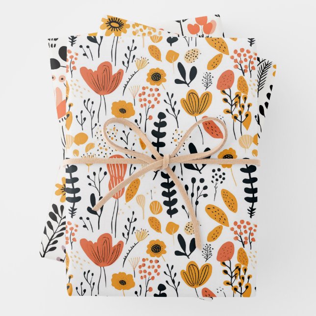 Retro Flower Market Pattern Wrapping Paper Sheet (In situ)