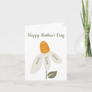 Retro Flower Mum,Kids Names,mother,Custom Petals Holiday Card