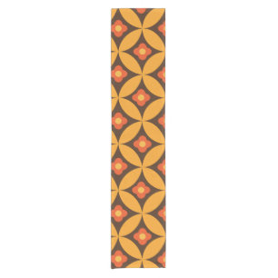 Retro Flower on Mid Century Circles orange  Short Table Runner