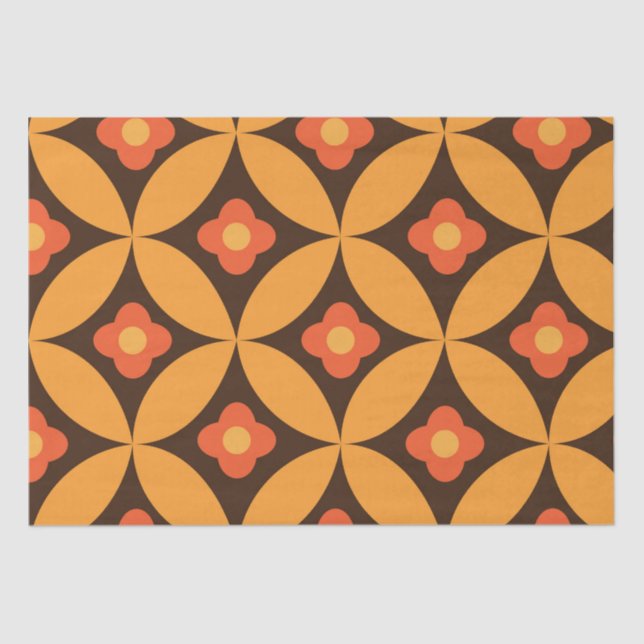 Retro flower on mid century orange circle leaf    tissue paper (Front)