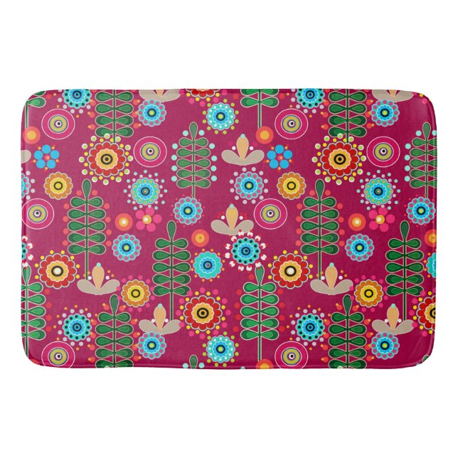 Retro, flower pattern bath mat (Front)