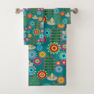 Retro, flower pattern bath towel set