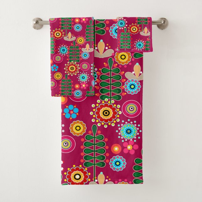 Retro, flower pattern bath towel set (Insitu)