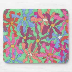 Retro Flower Pattern Boho Design Mouse Mat