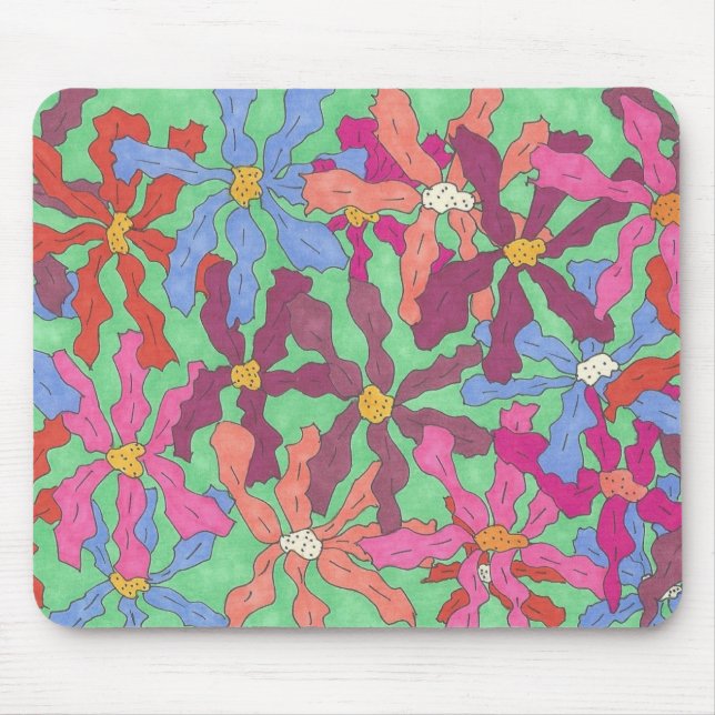 Retro Flower Pattern Boho Design Mouse Mat (Front)