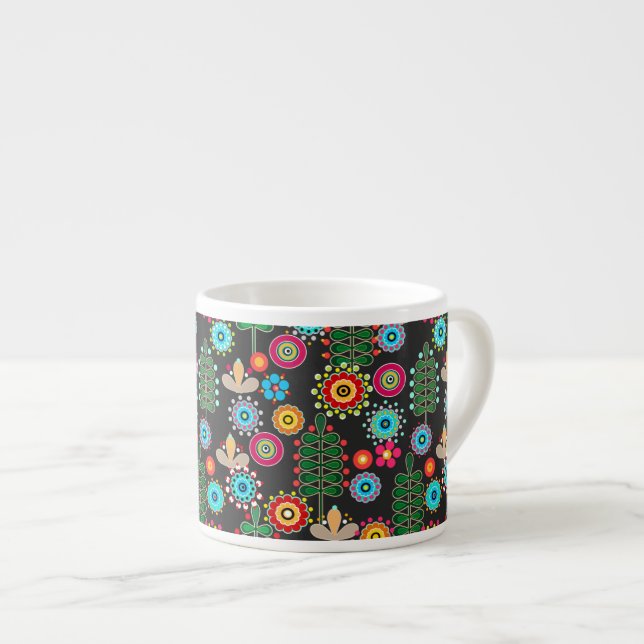 Retro, flower pattern espresso cup (Front Right)